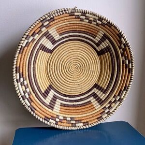 Vintage Large 18” African Handwoven Basket Wall Hanging Decor Geometric Design